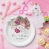 Boho witte orchideeën Bourgondische bloemenbruilof Papieren Bordje (Feest)