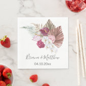 Boho Witte Orchideeën Burgundy Bloemige Bruiloft Servet (Insitu)