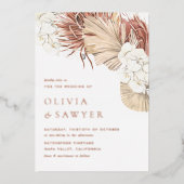 Boho witte orchideeën en gedroogde palm QR-code br Folie Uitnodiging (Voorkant)