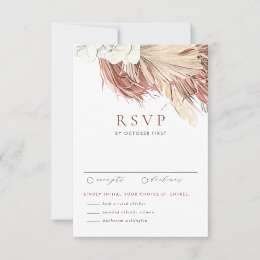 Boho witte orchideeën en gedroogde palmbladeren br RSVP kaartje (Voorkant)