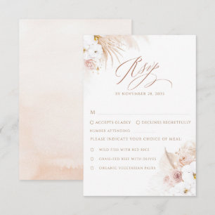 Boho Witte Orchideeën Pampas Gras Bruiloft RSVP Kaartje