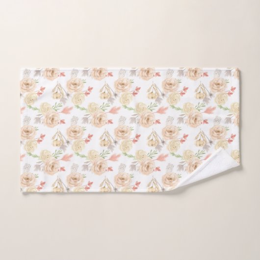 Boho Witte Perzik Crème Bloemige Trendy Cadeau Bad Handdoek (Handdoek)
