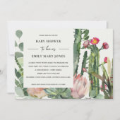 BOHO WITTE PINK FLORAL CACTUS FOLIAGE BABY SHOWER KAART (Voorkant)