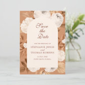 Boho witte pioenrozen terracotta Save the Date kaa (Staand voorkant)