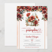 Boho witte pompoen met bordeauxrode bloemen herfst kaart (Voorkant / Achterkant)