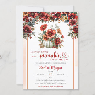 Boho witte pompoen met bordeauxrode bloemen herfst kaart