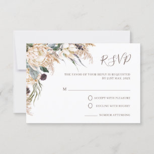 Boho Witte Protea Pampas Gras Huwelijk RSVP Kaart