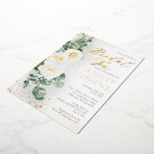 Boho Witte Roos Bloem | Eucalyptus Bruids-Thee Folie Uitnodiging (Gedraaid)