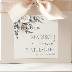 Boho Witte Roos Bloemige Bloemen Tuin Bruiloft Vierkante Sticker