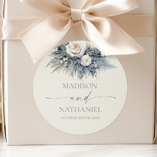 Boho Witte Roos Bloemige Bloementuin Bruiloft Ronde Sticker