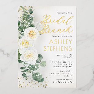 Boho Witte Roos Bloemstuk Eucalyptus Bruids Brun Folie Uitnodiging
