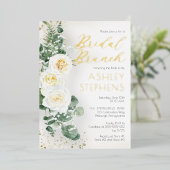 Boho Witte Roos Bloemstuk | Eucalyptus Bruids Brun Folie Uitnodiging (Staand Voorkant)