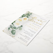Boho Witte Roos Bloemstuk | Eucalyptus Bruids Brun Folie Uitnodiging (Gedraaid)