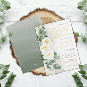Boho Witte Roos Bloemstuk   Eucalyptus Bruiloftsbo Folie Uitnodiging