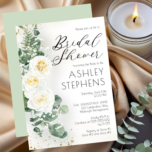 Boho Witte Roos Bloemstuk | Eucalyptus Bruiloftsbo Kaart