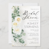Boho Witte Roos Bloemstuk | Eucalyptus Bruiloftsbo Kaart (Voorkant)