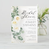 Boho Witte Roos Bloemstuk | Eucalyptus Bruiloftsbo Kaart (Staand voorkant)