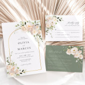 Boho Witte Rose Bloemen Salie Gouden Boog Bruiloft Save The Date