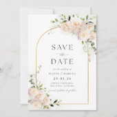 Boho Witte Rose Bloemen Salie Gouden Boog Bruiloft Save The Date (Voorkant)