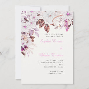 Boho Witte & Roze Bloemige Herfst Off White Trouwk Kaart