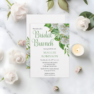 Boho Witte Rozen Bloemen Bruids Brunch Uitnodiging