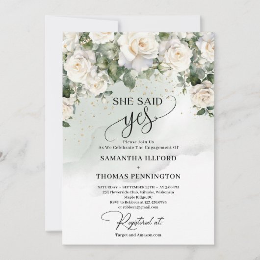 Boho witte rozen en groene eucalyptus zei ze ja kaart (Voorkant)