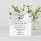 Boho witte rozen en groene eucalyptus zei ze ja kaart (Staand voorkant)