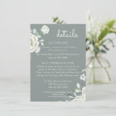 Boho Witte Rozen en Sage Groene Bruiloft Details Kaart (Staand voorkant)
