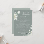 Boho Witte Rozen en Sage Groene Bruiloft Details Kaart (Voorkant / Achterkant in situ)