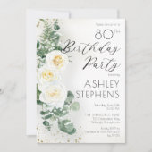 Boho Witte Rozen Eucalyptus 80ste Verjaardagsfeest Kaart (Voorkant)