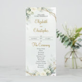 Boho Witte Rozen Eucalyptus Groenery Goud Programmakaart (Staand voorkant)
