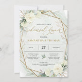 Boho witte rozen groen bladeren gouden repetitie kaart (Voorkant)