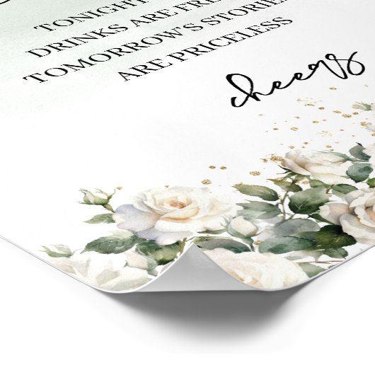 Boho Witte Rozen Groen en Goud Open bar teken Poster (Hoek)