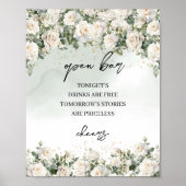 Boho Witte Rozen Groen en Goud Open bar teken Poster (Voorkant)