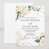 Boho witte rozen groen eucalyptus gouden bruiloft kaart (Voorkant / Achterkant)