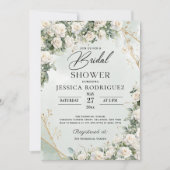 Boho Witte Rozen Groene Bruiloftsdouche Uitnodigin Kaart (Voorkant)