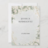 Boho Witte Rozen Groene Bruiloftsdouche Uitnodigin Kaart (Achterkant)