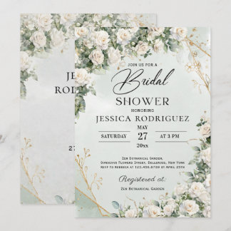 Boho Witte Rozen Groene Bruiloftsdouche Uitnodigin Kaart