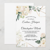 Boho witte rozen hortensia's gouden lijst bruiloft kaart (Voorkant / Achterkant)