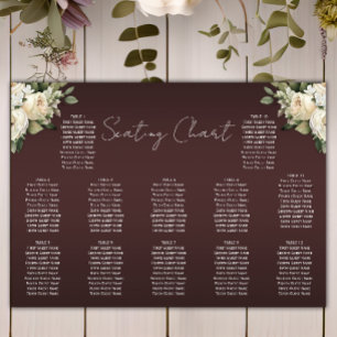 Boho witte rozen op bordeaux bruiloft zitplaatsen  poster