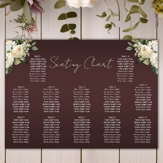 Boho witte rozen op bordeaux bruiloft zitplaatsen poster