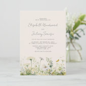 Boho Witte Wildbloemen Waterverf Bloemen Bruiloft Kaart (Staand voorkant)