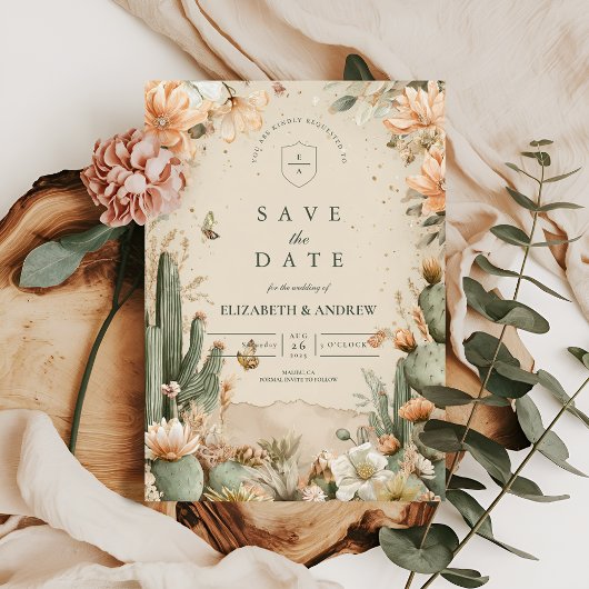 Boho Woestijn Berg Cactus Bruiloft Save The Date