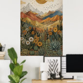 Boho Woestijn Berg Cactus Pueblo Zon Poster (Thuiskantoor)
