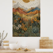 Boho Woestijn Berg Cactus Pueblo Zon Poster (Keuken)