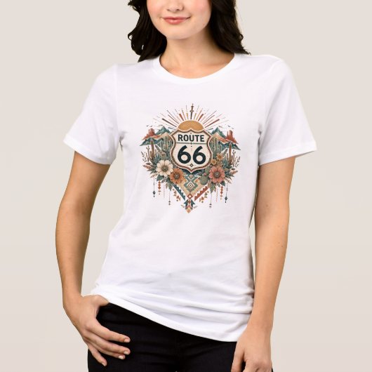 Boho woestijn bloem Route 66 grafisch ontwerp Tri-Blend Shirt (Voorkant)