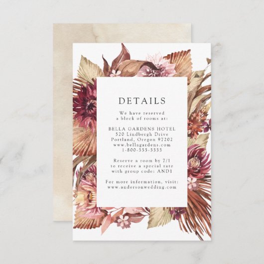 Boho woestijn bloemenbruiloft details informatiekaartje (Voorkant / Achterkant)