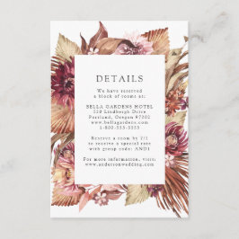 Boho woestijn bloemenbruiloft details informatiekaartje
