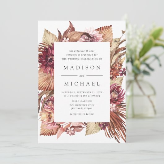 Boho woestijn bloemenbruiloft kaart (Staand voorkant)