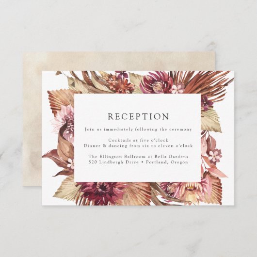 Boho woestijn bloemenbruiloft receptie informatiekaartje (Voorkant / Achterkant)